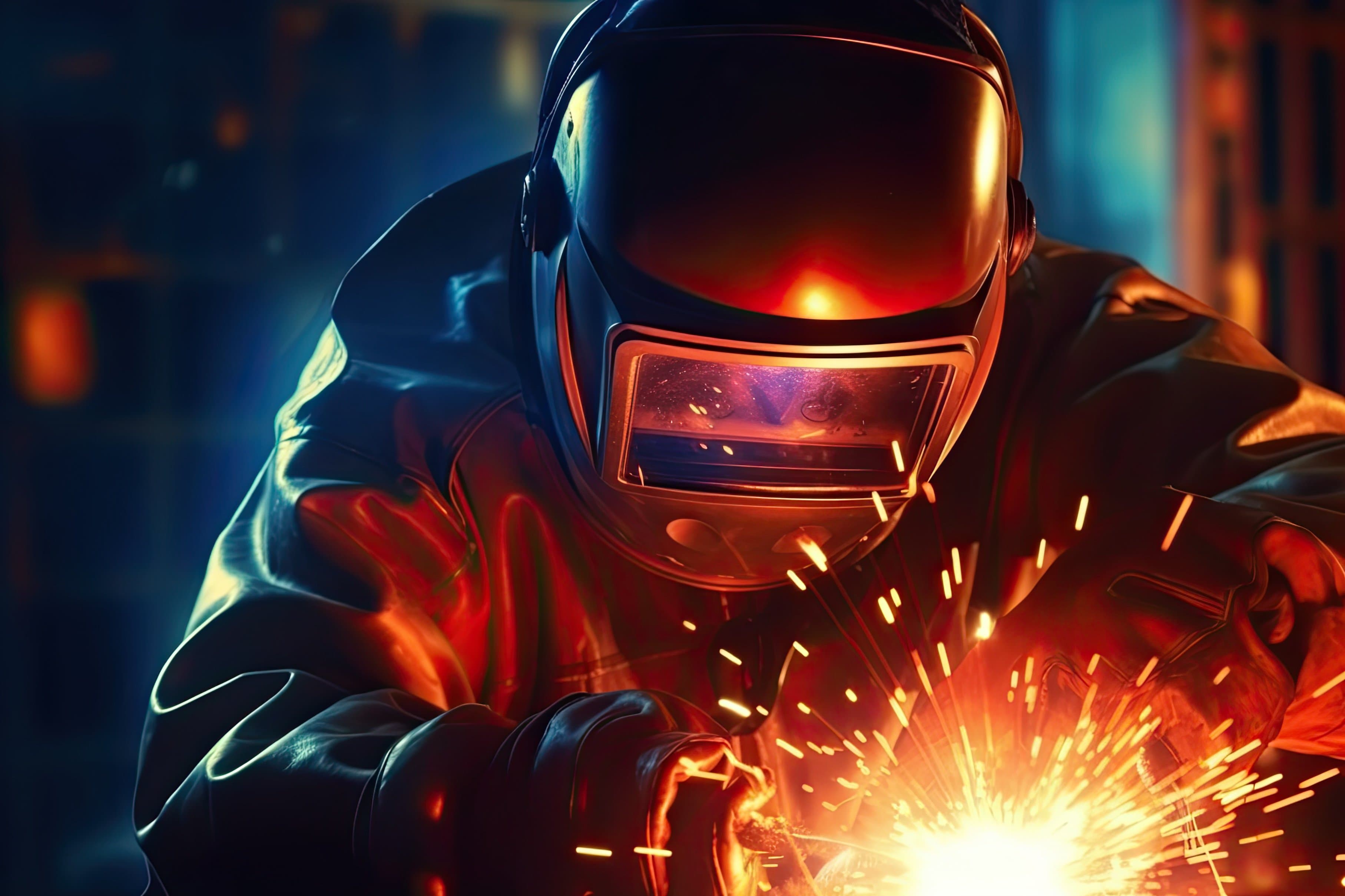 Illustration of industrial welder in heavy industry.